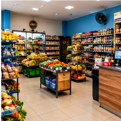 Interior ilustrativo de um mercadinho de bairro